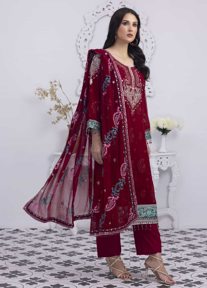 PD-23-101 Mansoob Embroidered Stitched 3 Piece Chiffon Suit