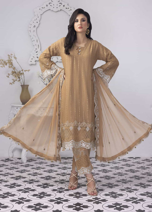 PD-23-103 Mansoob Embroidered Stitched 3 Piece Chiffon Suit