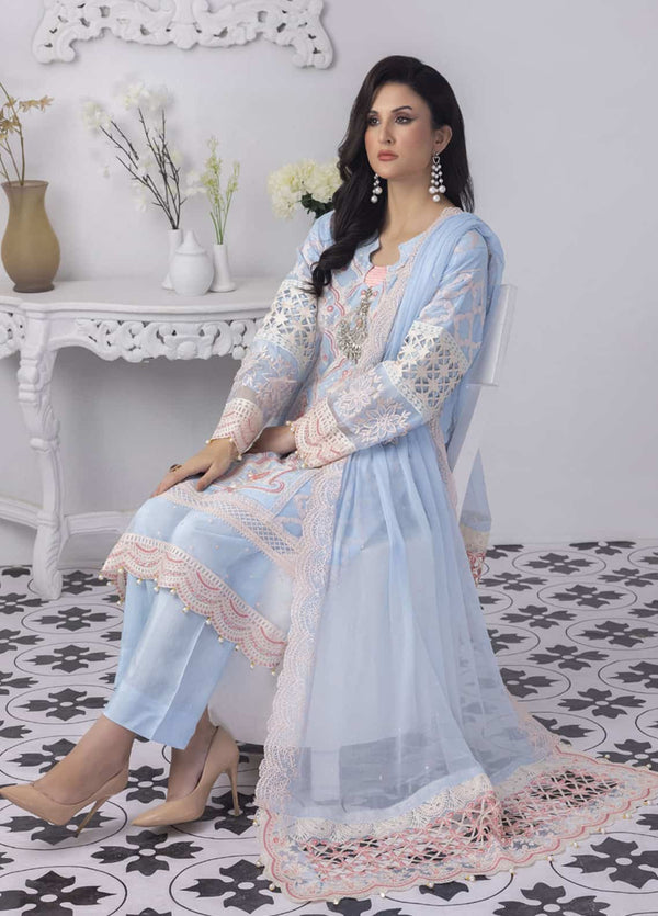 PD-23-104 Mansoob Embroidered Stitched 3 Piece Chiffon Suit