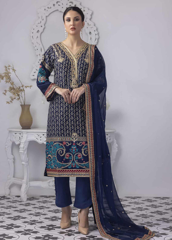 PD-23-105 Mansoob Embroidered Stitched 3 Piece Chiffon Suit