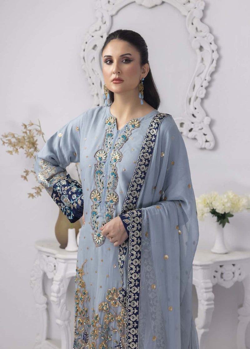 PD-23-106 Mansoob Embroidered Stitched 3 Piece Chiffon Suit